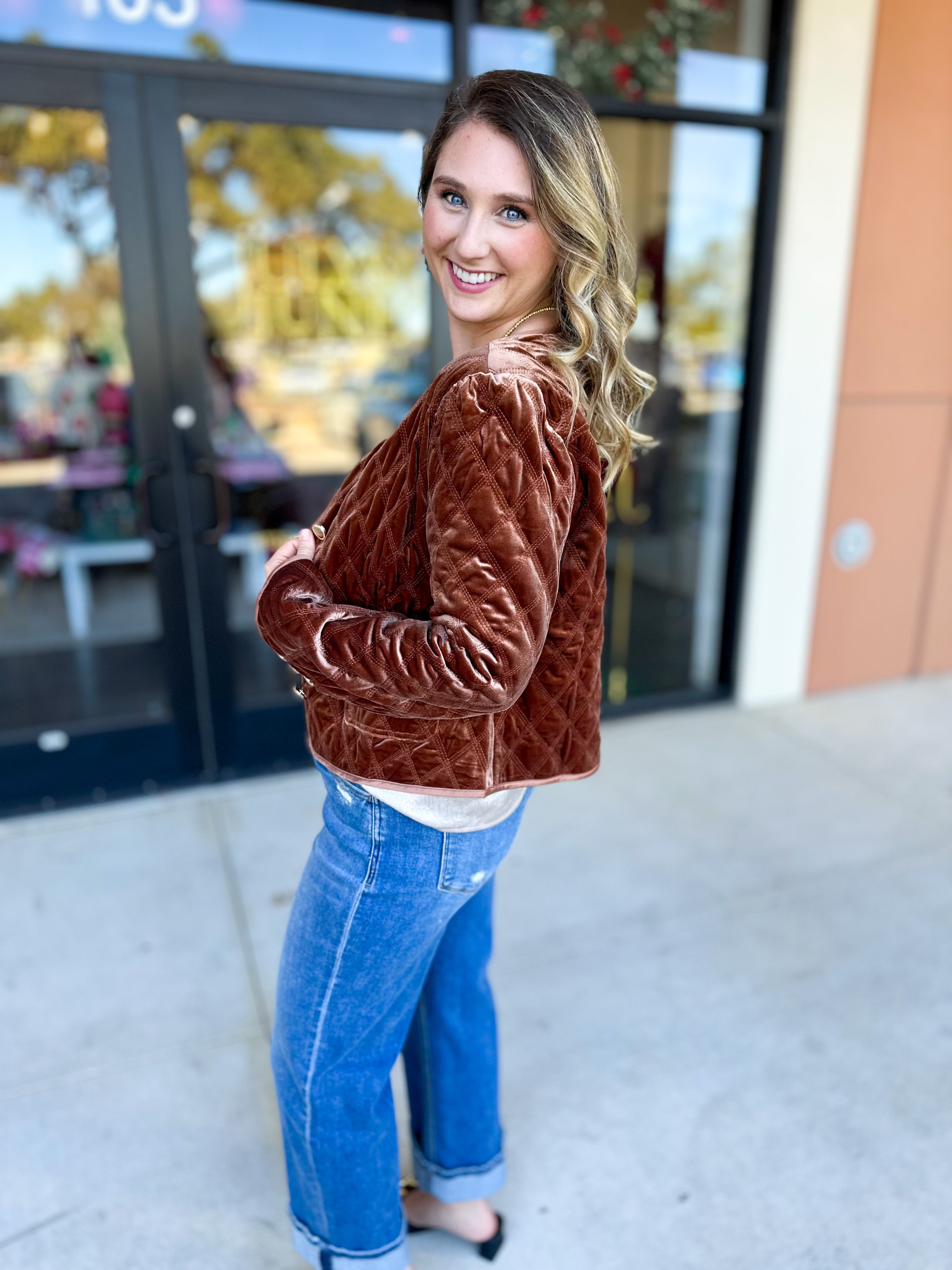 Golden Quilted Jacket-600 Outerwear-FATE-July & June Women's Fashion Boutique Located in San Antonio, Texas