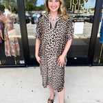 Leopard Caftan Midi Dress - Mocha-500 Midi-ENTRO-July & June Women's Fashion Boutique Located in San Antonio, Texas