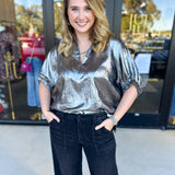Celebration Blouse - Chrome-200 Fashion Blouses-ENTRO-July & June Women's Fashion Boutique Located in San Antonio, Texas