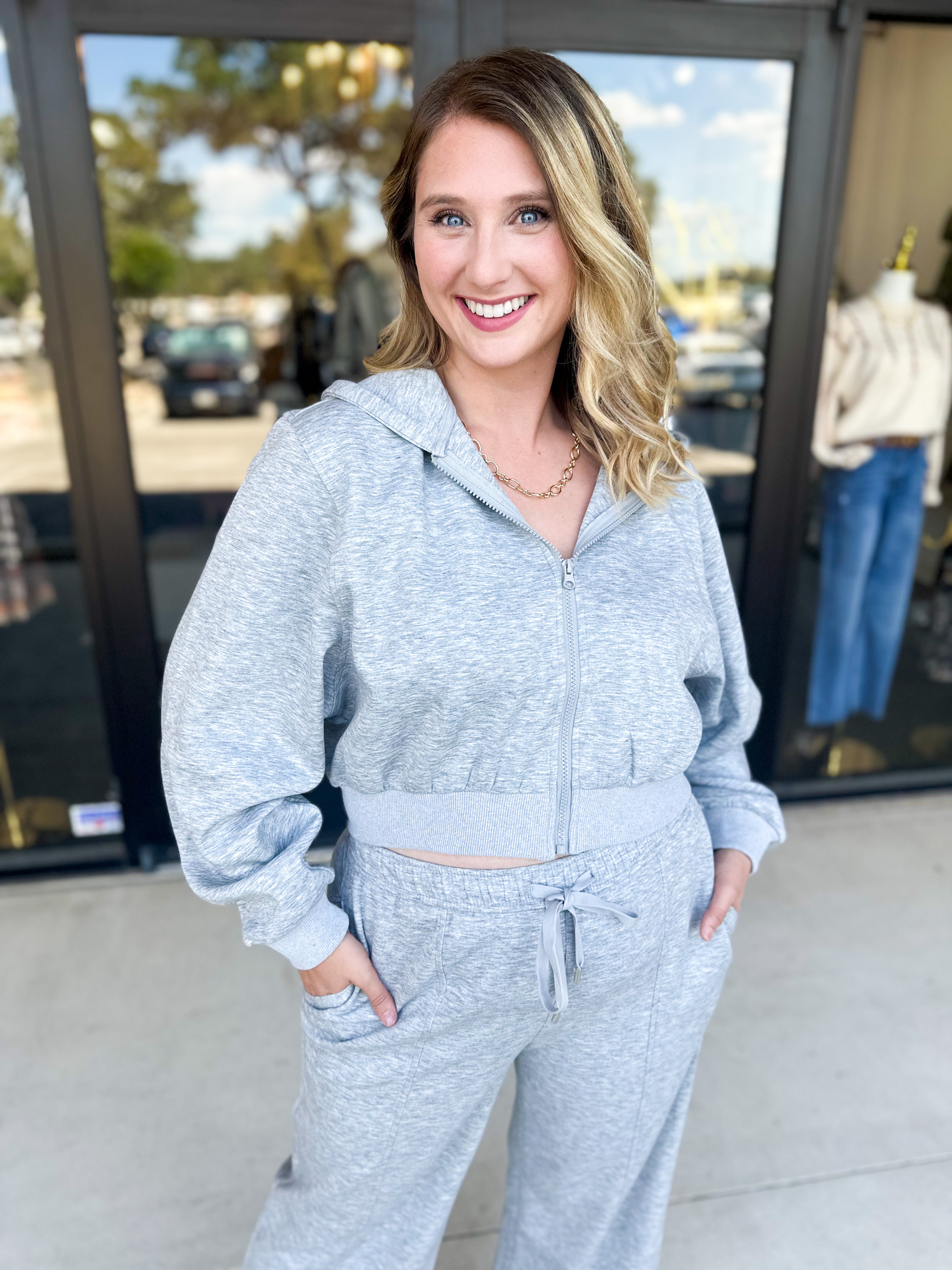 Soft Modal Hooded Jacket - Grey-300 Athleisure/Lounge-SKIES ARE BLUE-July & June Women's Fashion Boutique Located in San Antonio, Texas