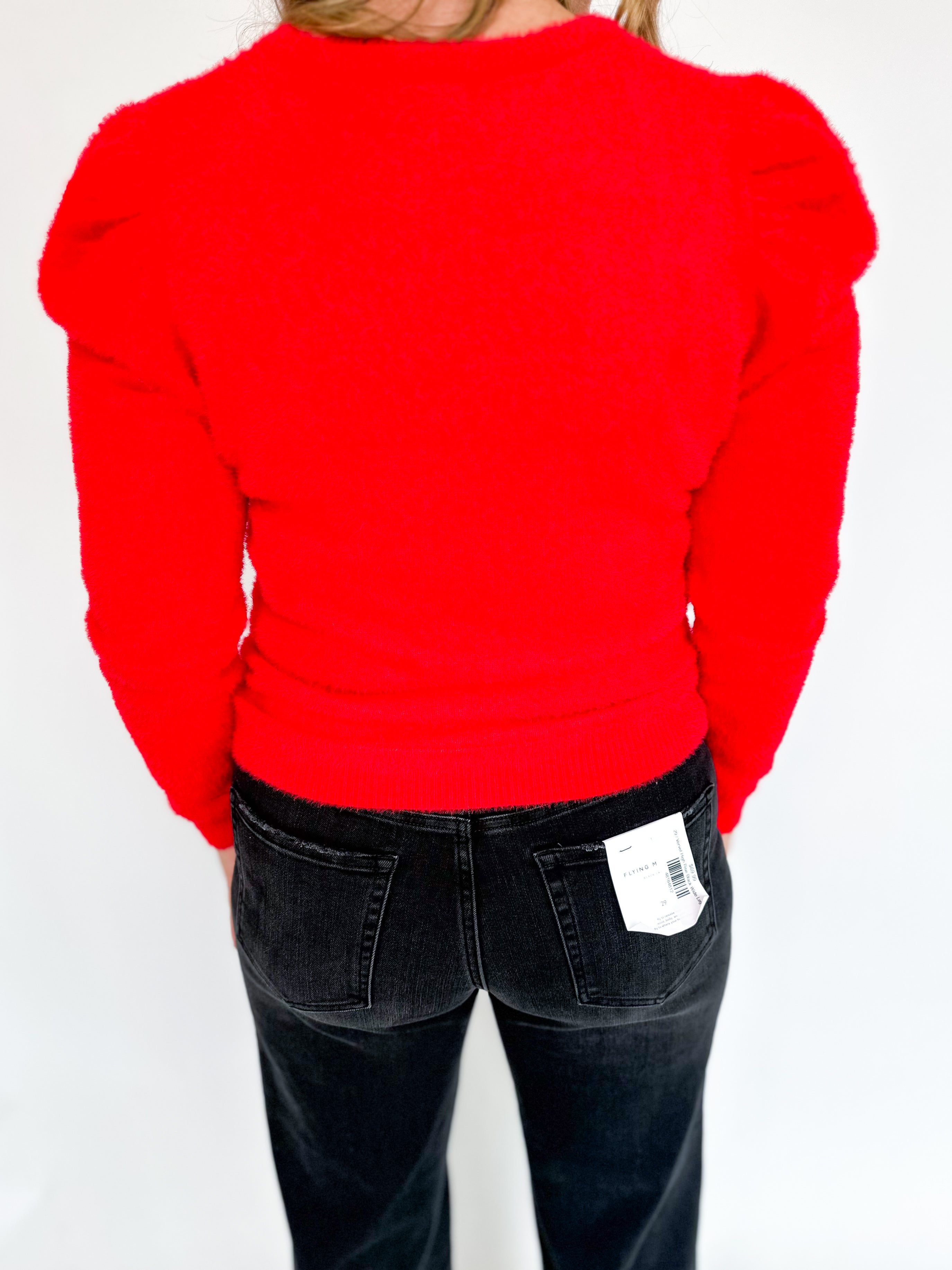 Favorite Fuzzy Sweater- Red-230 Sweaters/Cardis-&MERCI-July & June Women's Fashion Boutique Located in San Antonio, Texas