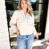Cream Embroidered Peasant Blouse-200 Fashion Blouses-ABLE-July & June Women's Fashion Boutique Located in San Antonio, Texas