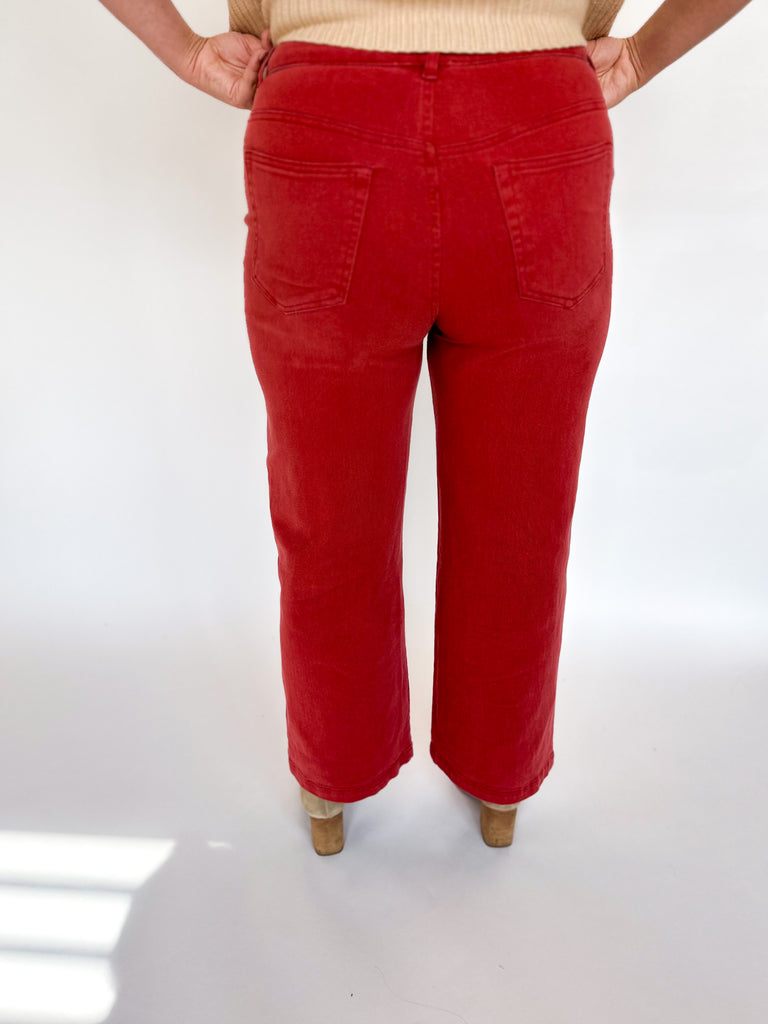 Wide Leg Cropped Denim- Rust-400 Pants-ENTRO-July & June Women's Fashion Boutique Located in San Antonio, Texas