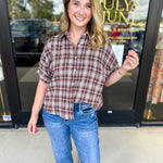 Brown Flannel Blouse-200 Fashion Blouses-POLOGRAM-July & June Women's Fashion Boutique Located in San Antonio, Texas