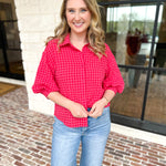 Red & Pink Gingham Button Down Top-200 Fashion Blouses-DAY + MOON-July & June Women's Fashion Boutique Located in San Antonio, Texas