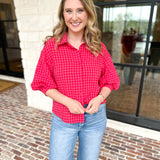 Red & Pink Gingham Button Down Top-200 Fashion Blouses-DAY + MOON-July & June Women's Fashion Boutique Located in San Antonio, Texas