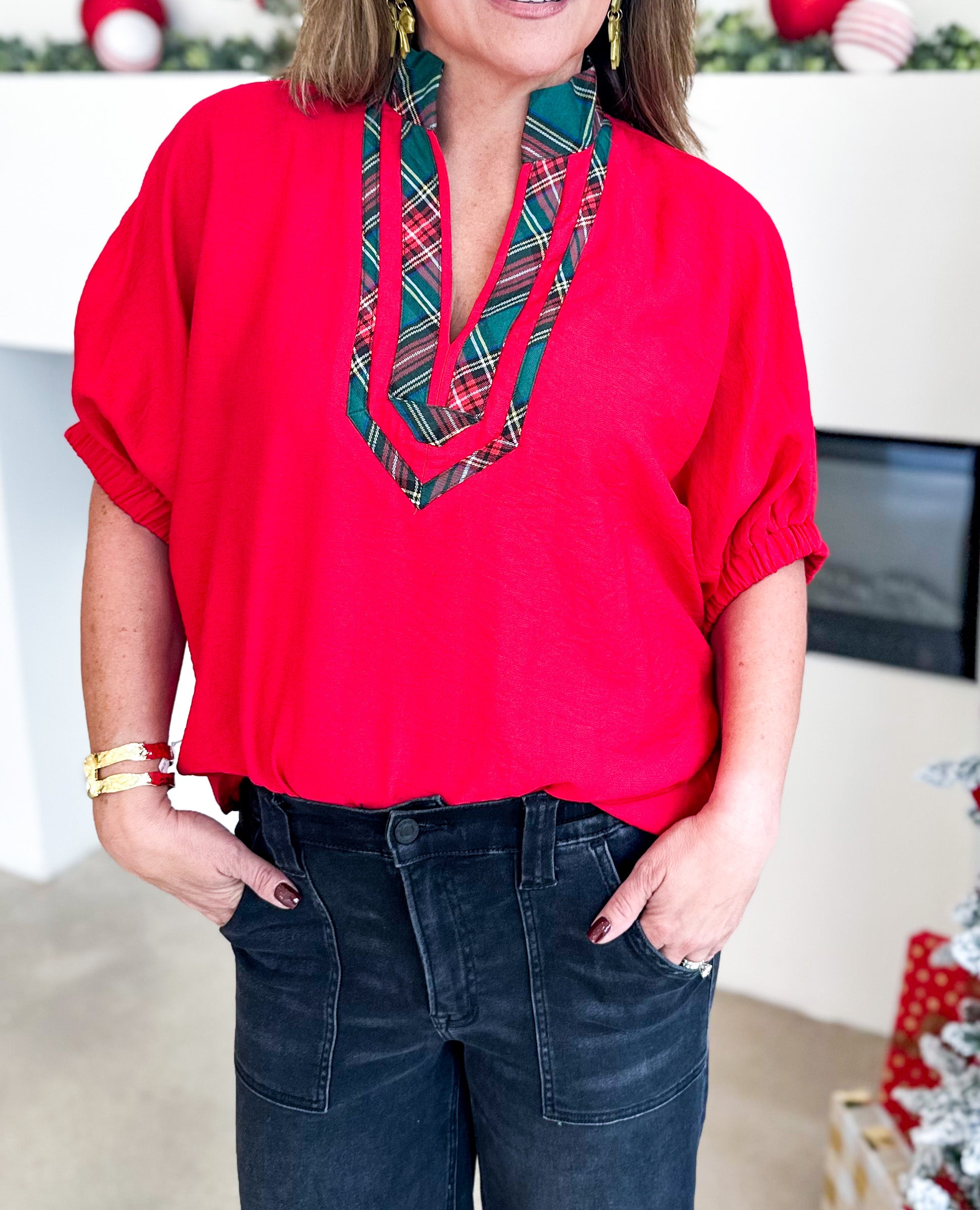 The Stacy Blouse - Red-200 Fashion Blouses-ENTRO-July & June Women's Fashion Boutique Located in San Antonio, Texas
