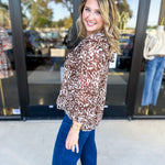Mocha Cheetah & Ruffle Blouse-200 Fashion Blouses-FATE-July & June Women's Fashion Boutique Located in San Antonio, Texas