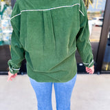 Pine Green Button Down Top-200 Fashion Blouses-JODIFL-July & June Women's Fashion Boutique Located in San Antonio, Texas