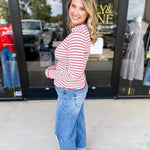 Stripe Mock Neck Long Sleeve - Marsala-210 Casual Blouses-POLOGRAM-July & June Women's Fashion Boutique Located in San Antonio, Texas