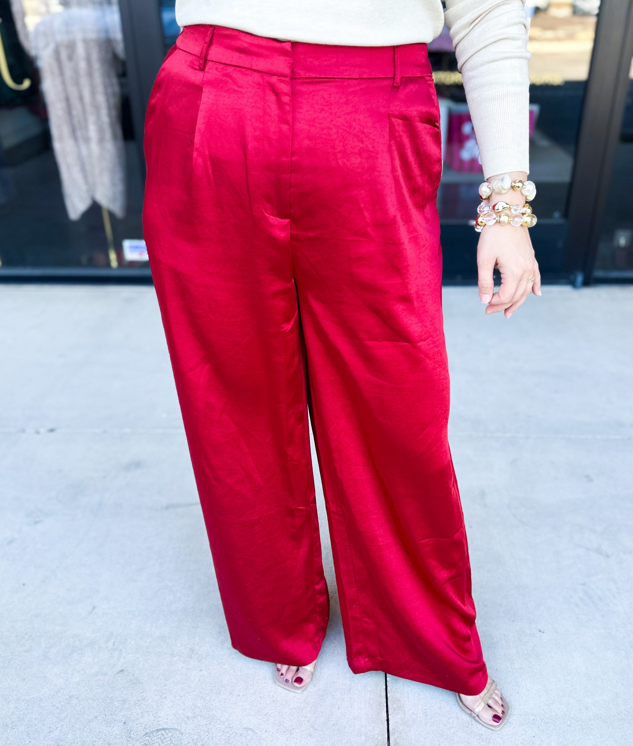 Chic Stain Trouser Pant - Red-400 Pants-SKIES ARE BLUE-July & June Women's Fashion Boutique Located in San Antonio, Texas