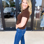 Chic Comfy Mock Neck Top - Chocolate-210 Casual Blouses-SKIES ARE BLUE-July & June Women's Fashion Boutique Located in San Antonio, Texas
