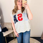 Lace USA Muscle Tee-210 Casual Blouses-PEACH LOVE-July & June Women's Fashion Boutique Located in San Antonio, Texas