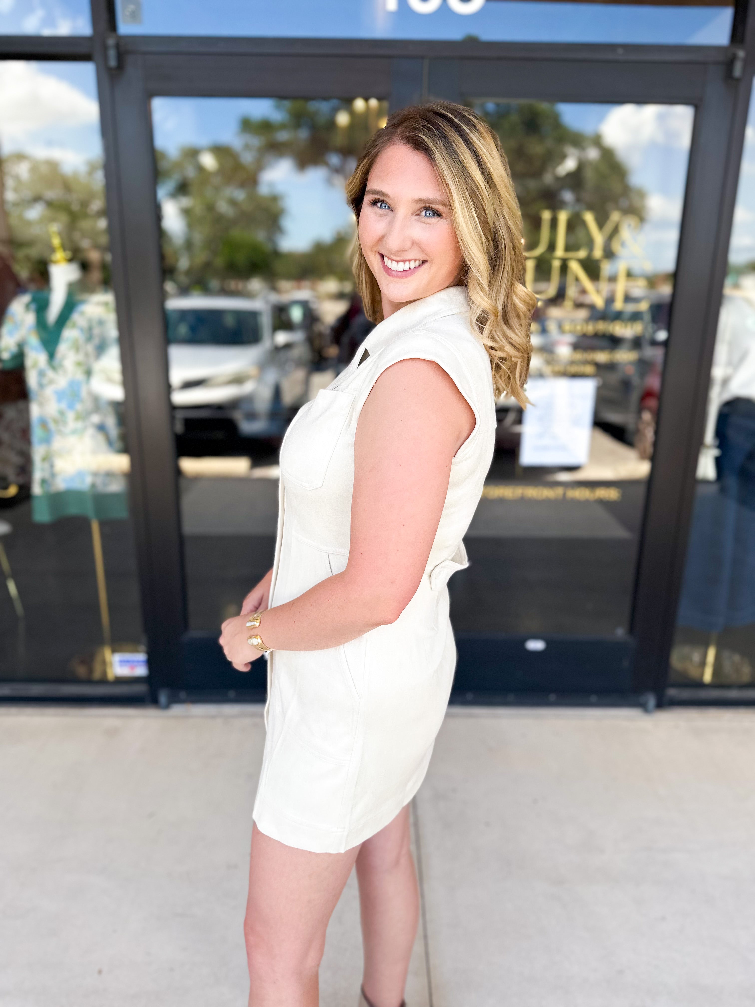 Suede Collared Mini Dress - Cream-510 Mini-SKIES ARE BLUE-July & June Women's Fashion Boutique Located in San Antonio, Texas