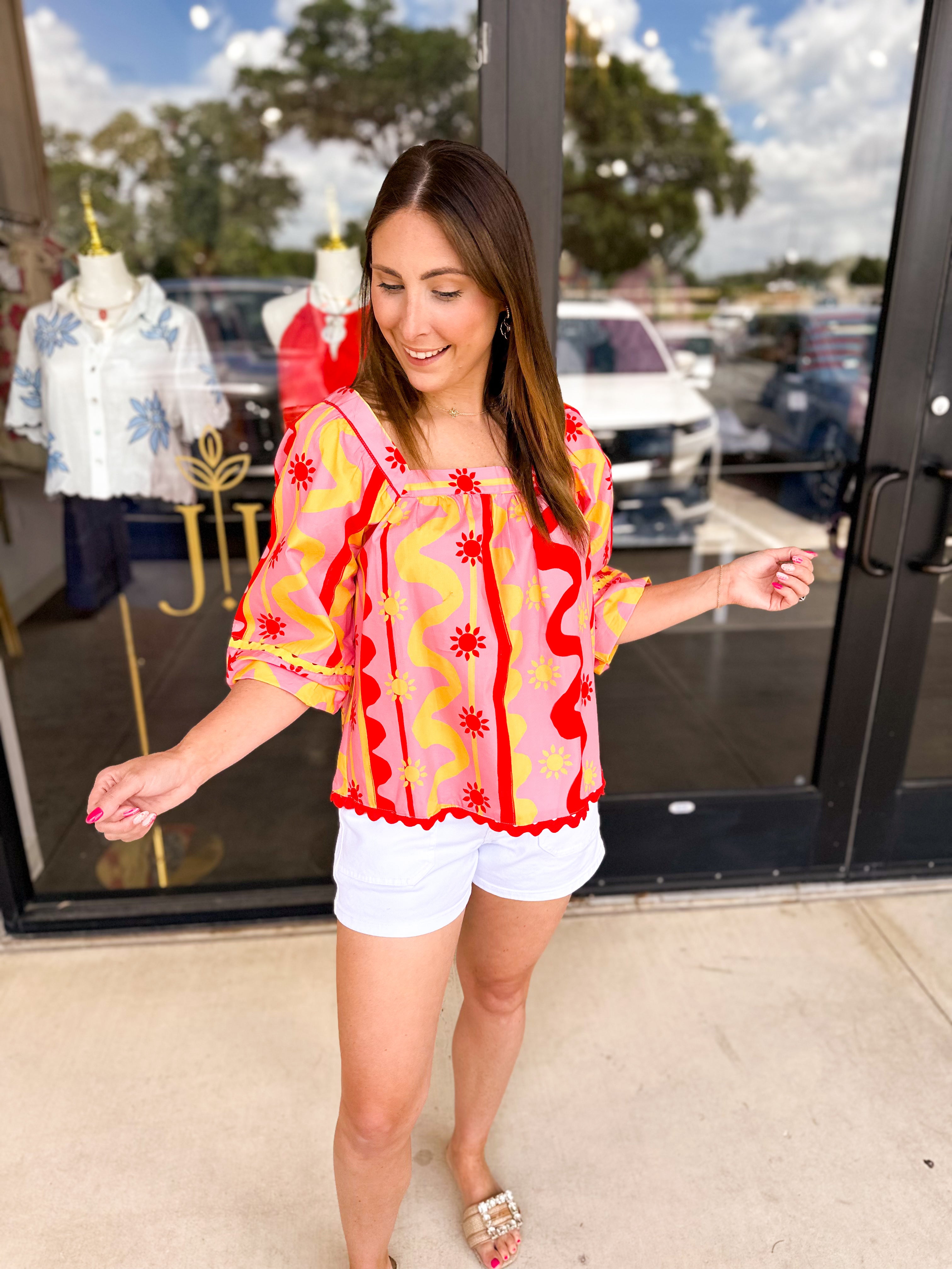 Vibrant Summers Blouse-200 Fashion Blouses-FATE-July & June Women's Fashion Boutique Located in San Antonio, Texas