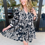 Paisley Black Mini Dress-510 Mini-ENTRO-July & June Women's Fashion Boutique Located in San Antonio, Texas