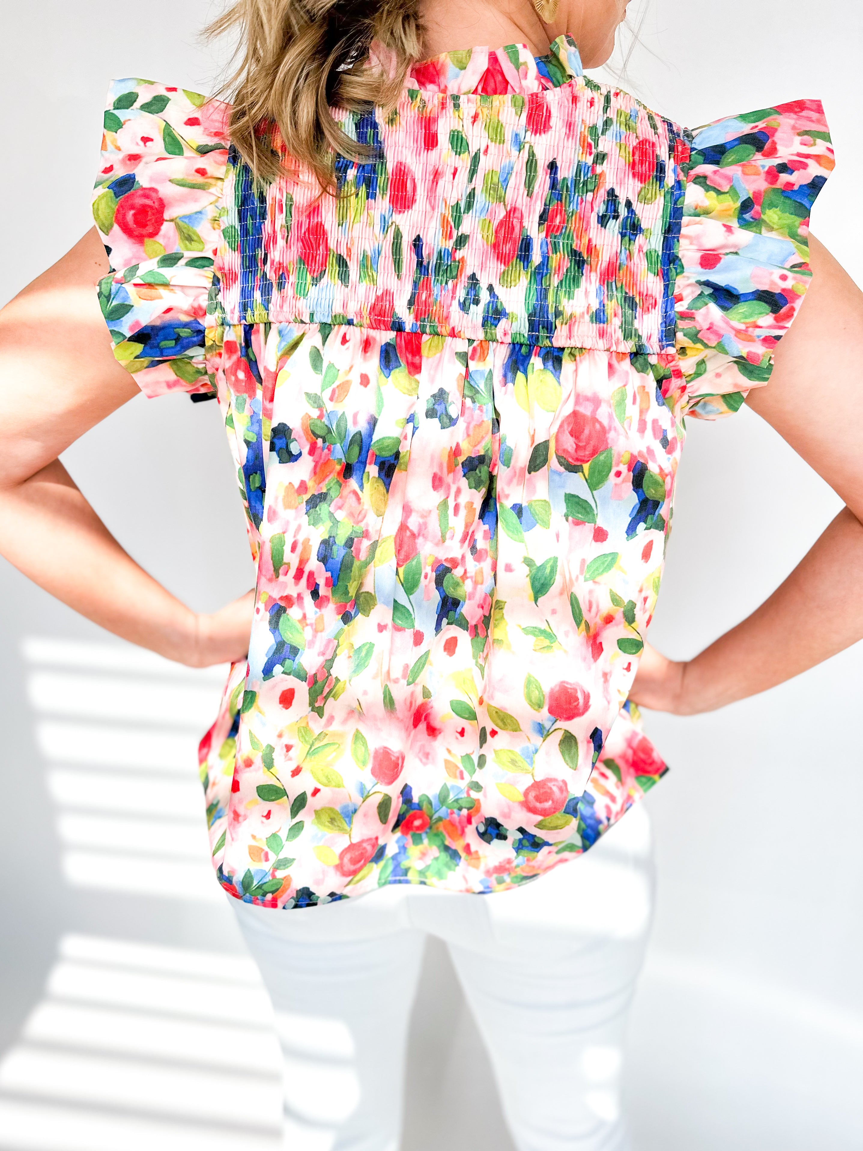 Blushing Watercolor Blouse-200 Fashion Blouses-TCEC-July & June Women's Fashion Boutique Located in San Antonio, Texas