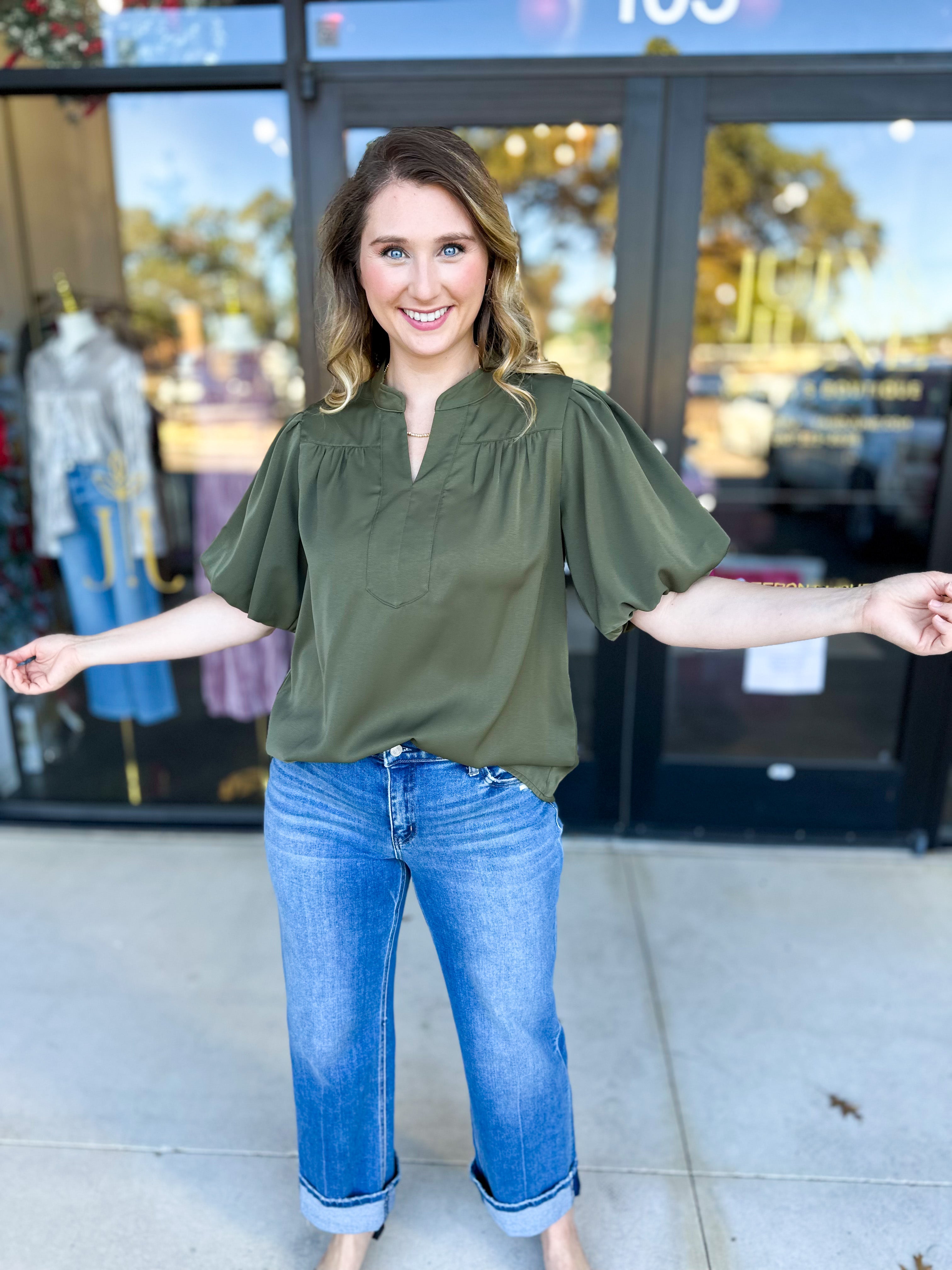 Back To Work Blouse - Olive-200 Fashion Blouses-JODIFL-July & June Women's Fashion Boutique Located in San Antonio, Texas