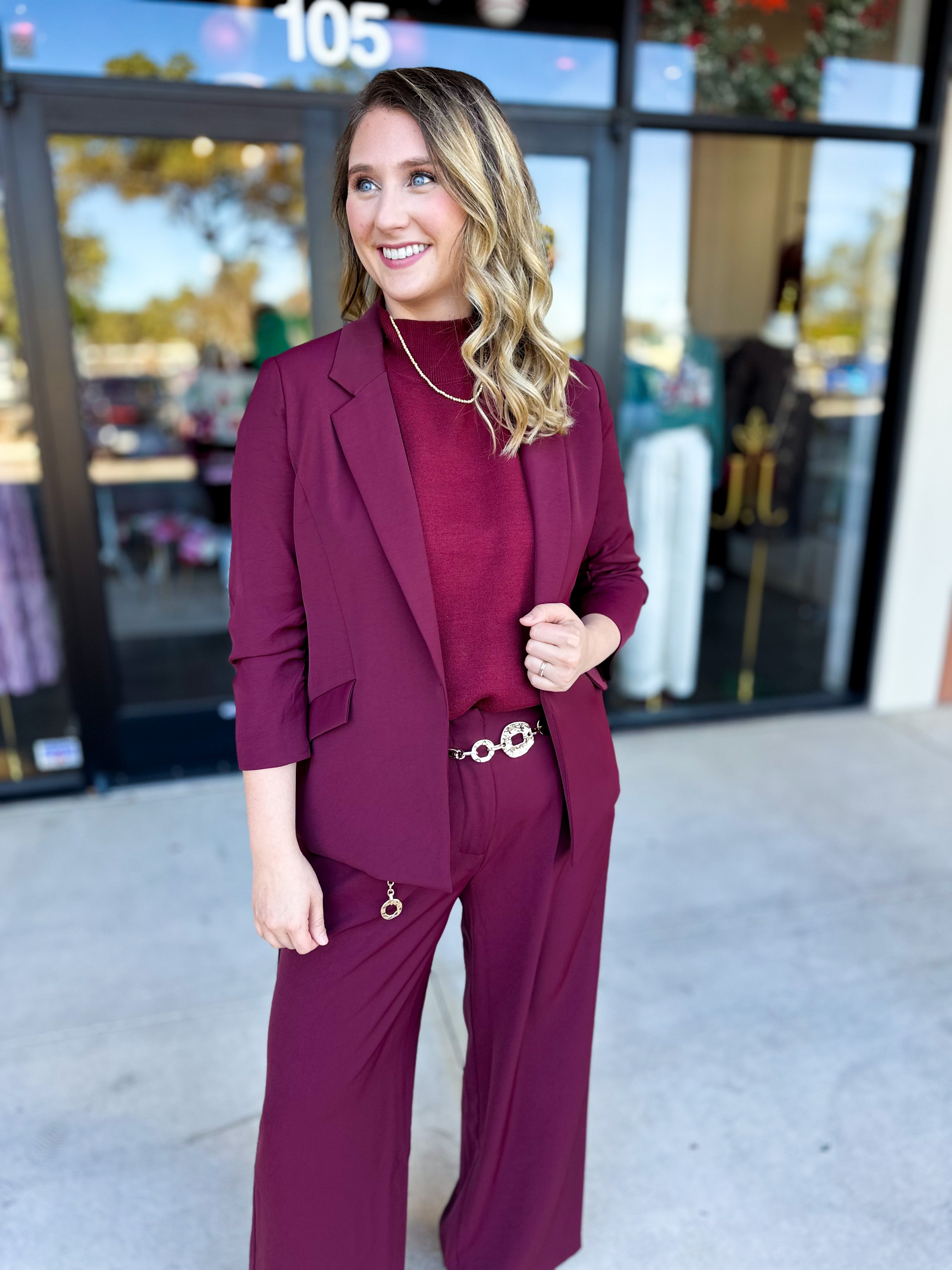 The Blair Blazer - Wine-600 Outerwear-SKIES ARE BLUE-July & June Women's Fashion Boutique Located in San Antonio, Texas