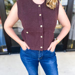 Classic Chic Knit Vest - Brown-230 Sweaters/Cardis-ENTRO-July & June Women's Fashion Boutique Located in San Antonio, Texas