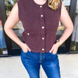 Classic Chic Knit Vest - Brown-230 Sweaters/Cardis-ENTRO-July & June Women's Fashion Boutique Located in San Antonio, Texas