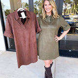 THML - Short Sleeve Collared Mini Dress - Olive-510 Mini-THML-July & June Women's Fashion Boutique Located in San Antonio, Texas