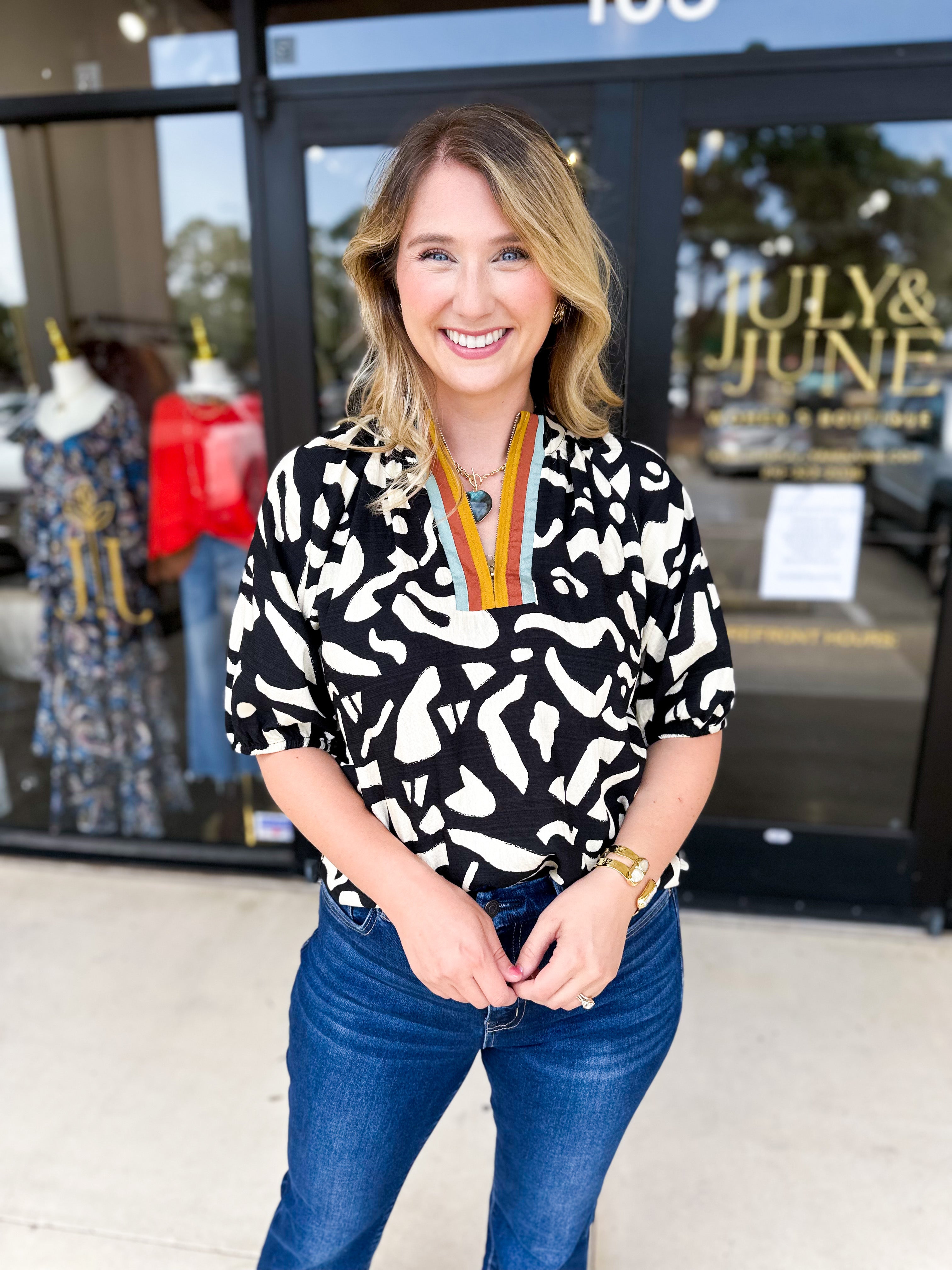 THML - Earth Tones Abstract Blouse-200 Fashion Blouses-THML-July & June Women's Fashion Boutique Located in San Antonio, Texas