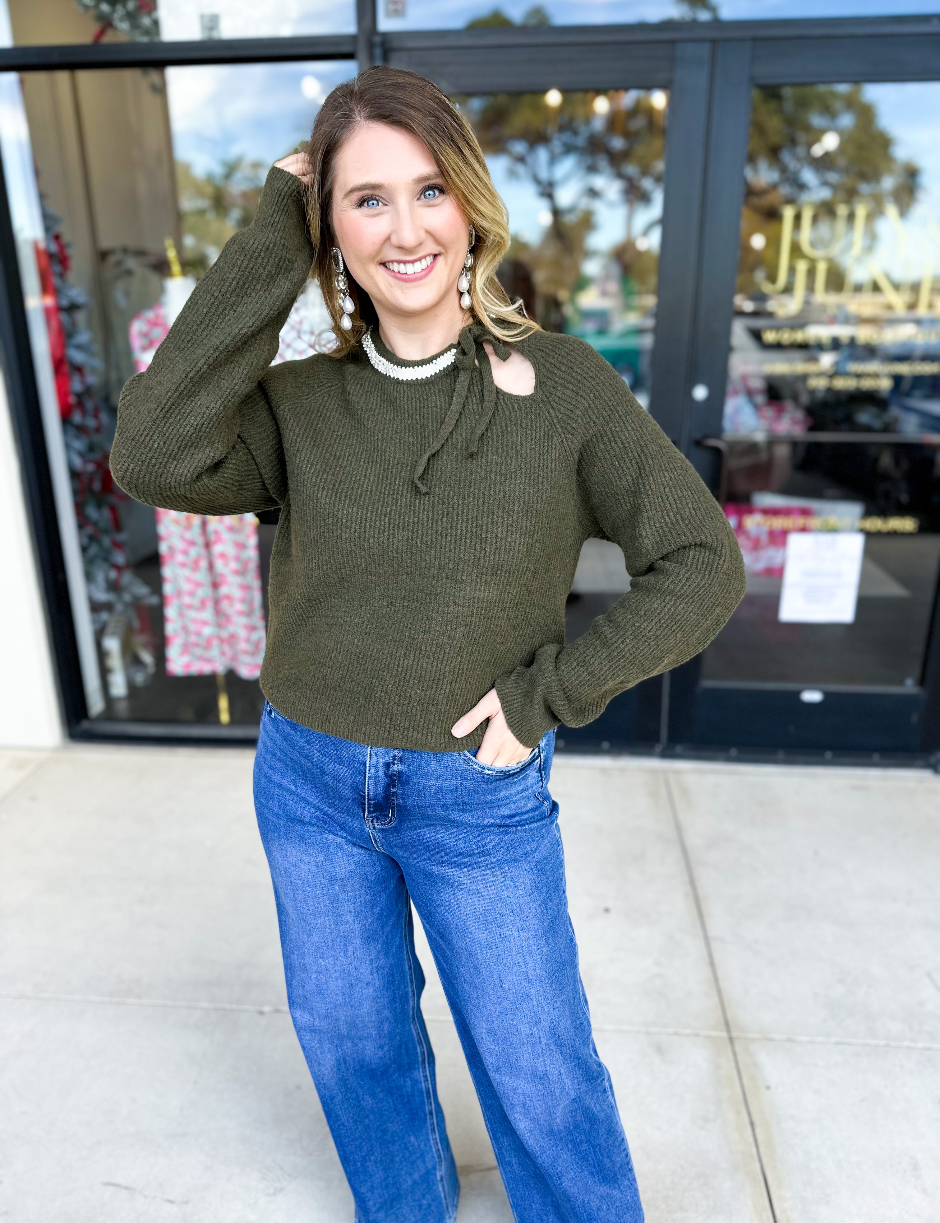 THML - The Chloe Rhinestone Detail Sweater-230 Sweaters/Cardis-THML-July & June Women's Fashion Boutique Located in San Antonio, Texas