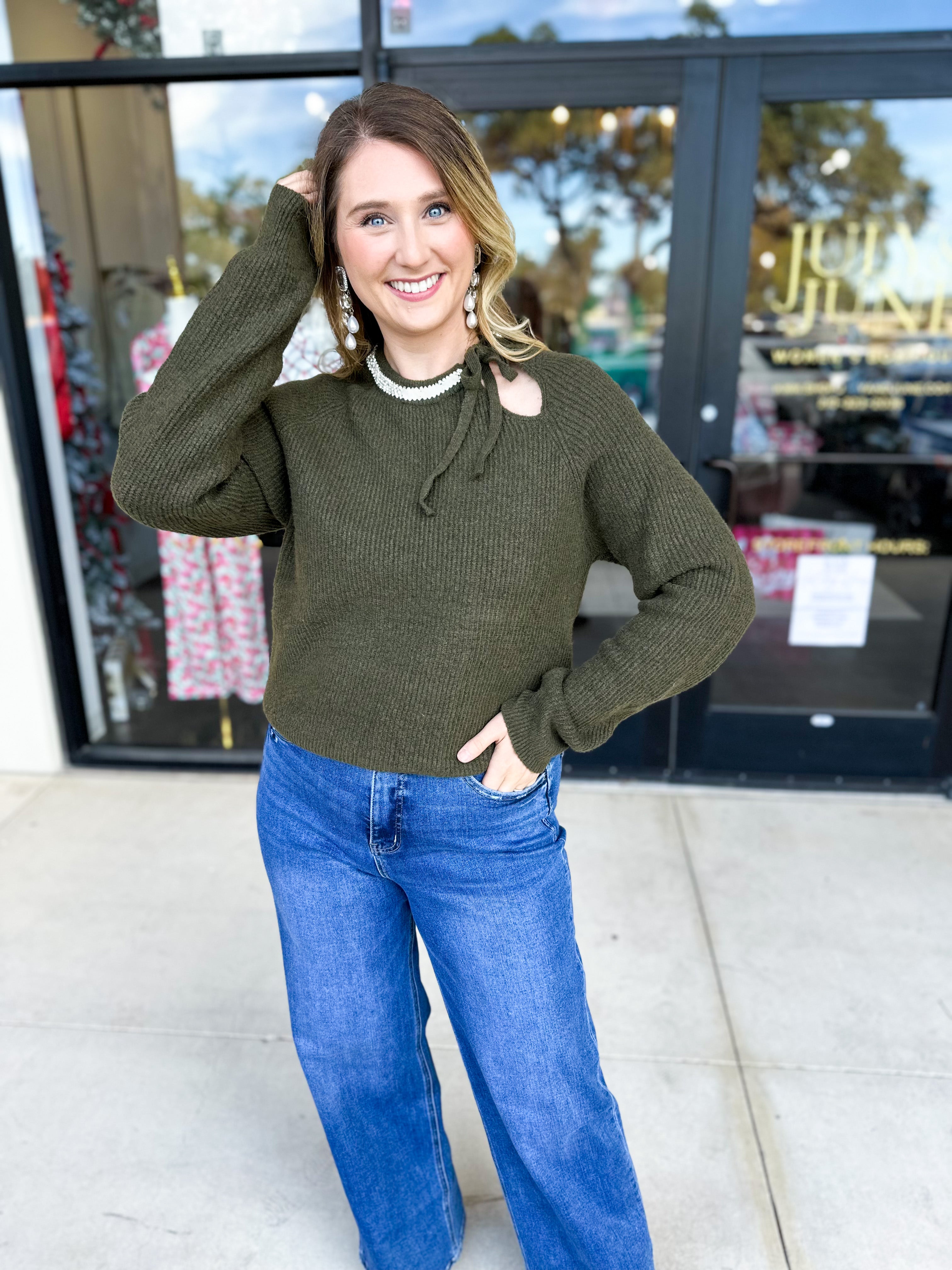 THML - The Chloe Rhinestone Detail Sweater-230 Sweaters/Cardis-THML-July & June Women's Fashion Boutique Located in San Antonio, Texas