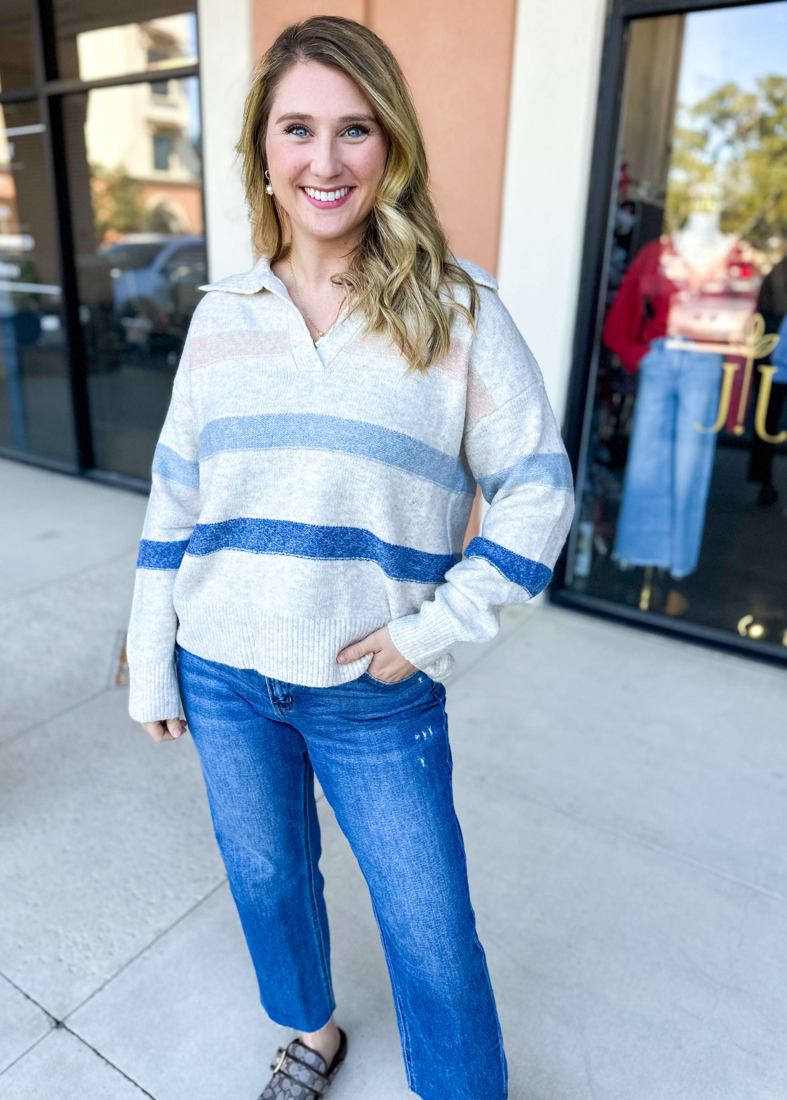 Casual Collared Sweater-230 Sweaters/Cardis-FATE-July & June Women's Fashion Boutique Located in San Antonio, Texas