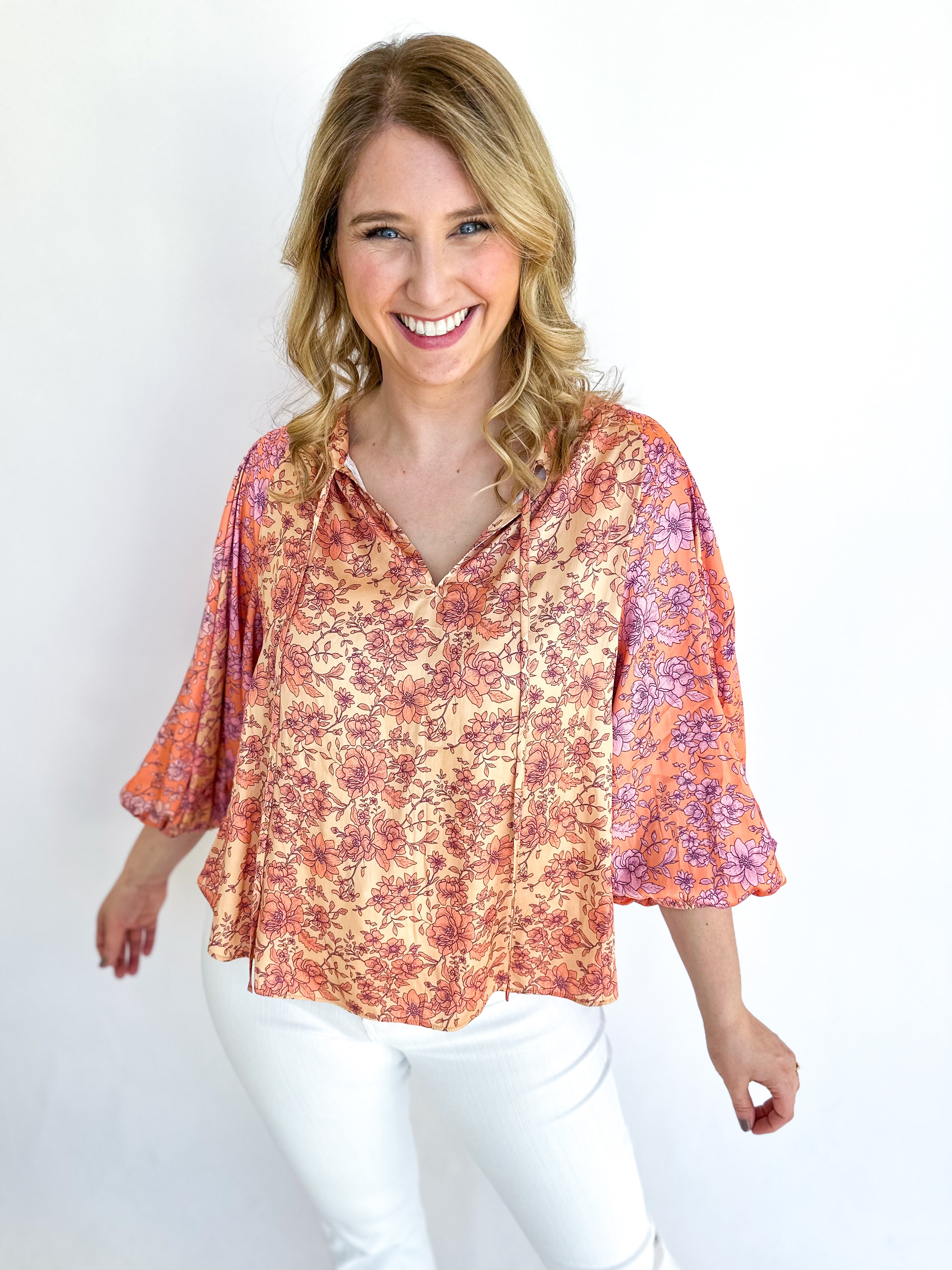 Spring is Coming Blouse - Peach-200 Fashion Blouses-CURRENT AIR CLOTHING-July & June Women's Fashion Boutique Located in San Antonio, Texas