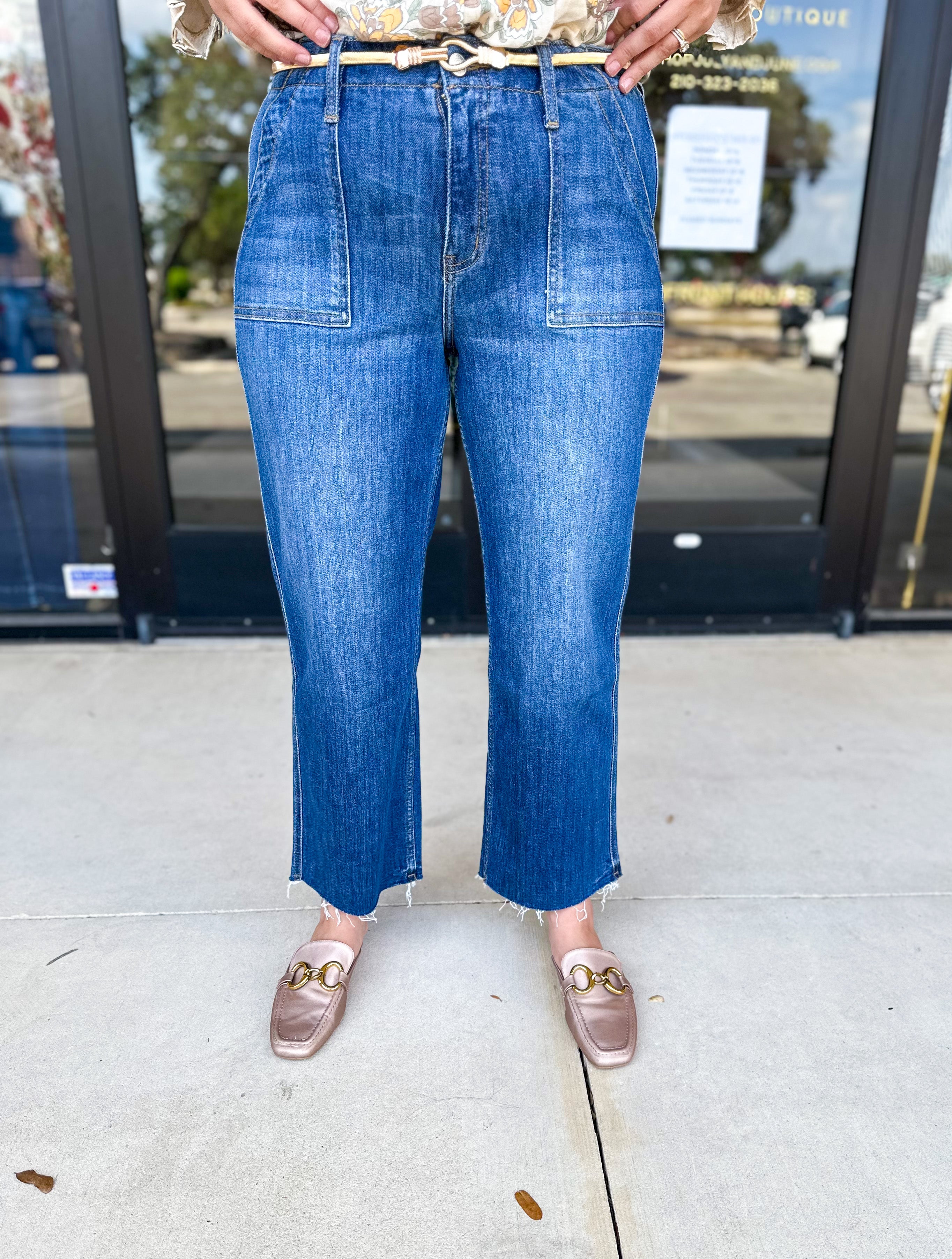 Vervet - High Rise Utility Medium Wash Jeans-400 Pants-VEVERT BY FLYING MONKEY-July & June Women's Fashion Boutique Located in San Antonio, Texas