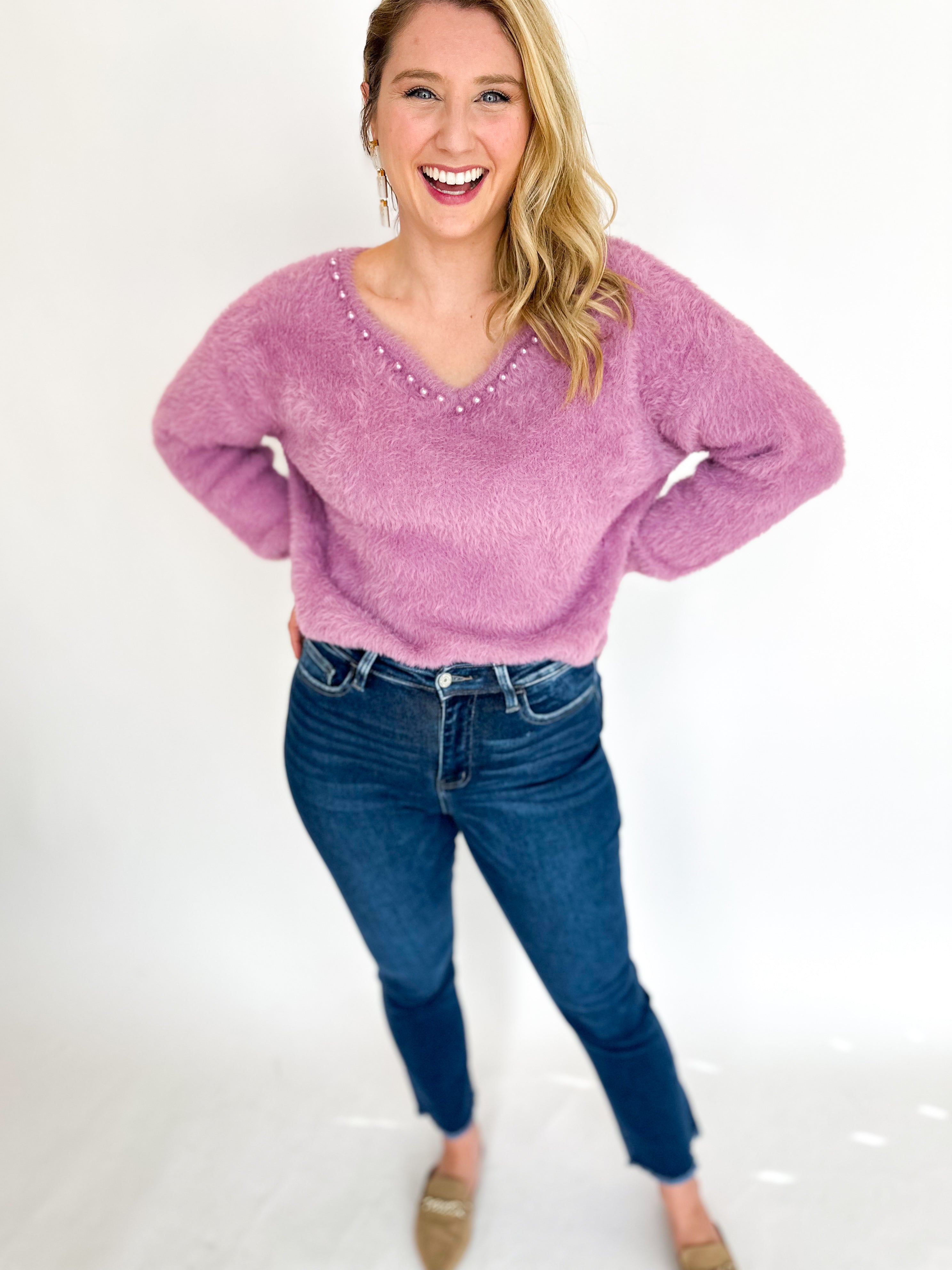 Pearl Fuzzy Sweater- Lilac-230 Sweaters/Cardis-LISTICLE-July & June Women's Fashion Boutique Located in San Antonio, Texas