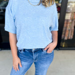 The Ella Knit Sweater Top - Powder Blue-230 Sweaters/Cardis-JODIFL-July & June Women's Fashion Boutique Located in San Antonio, Texas