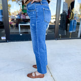 Vervet - Mid Rise Medium Wash Ankle Straight Leg Jean-400 Pants-VEVERT BY FLYING MONKEY-July & June Women's Fashion Boutique Located in San Antonio, Texas