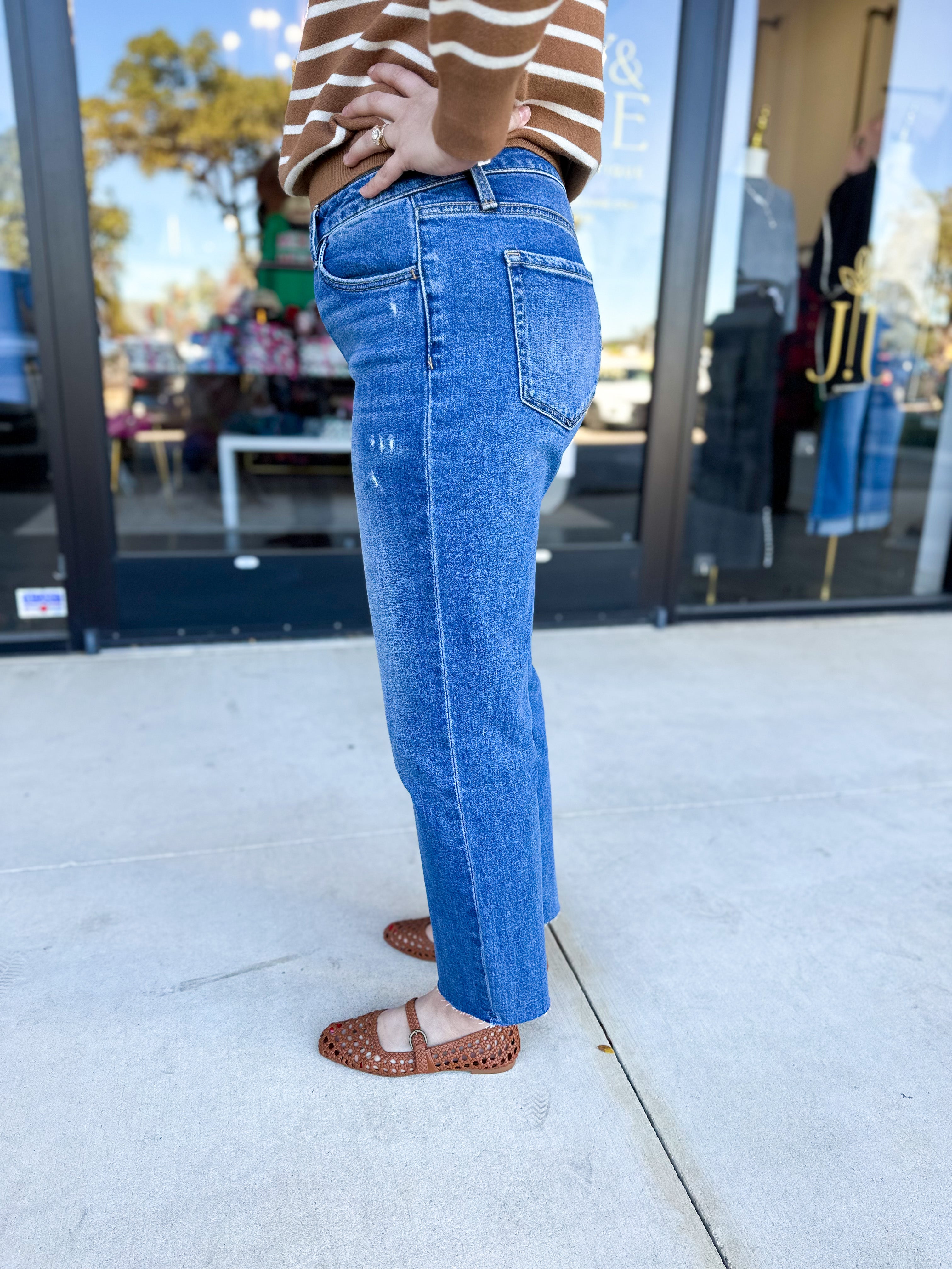 Vervet - Mid Rise Medium Wash Ankle Straight Leg Jean-400 Pants-VEVERT BY FLYING MONKEY-July & June Women's Fashion Boutique Located in San Antonio, Texas