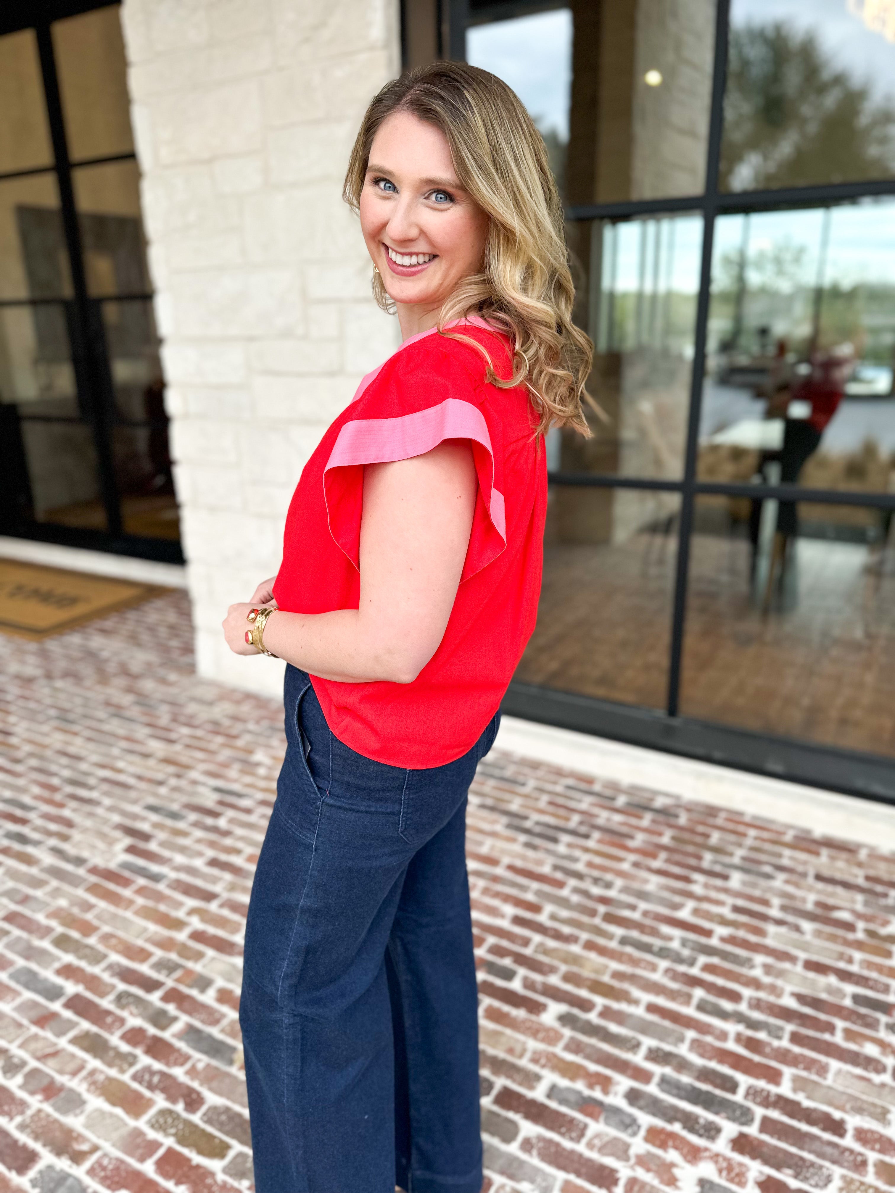 THML - Bold Flutter Sleeve Blouse-200 Fashion Blouses-THML-July & June Women's Fashion Boutique Located in San Antonio, Texas