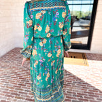 Current Air - Green Floral Satin Midi Dress-500 Midi-CURRENT AIR CLOTHING-July & June Women's Fashion Boutique Located in San Antonio, Texas