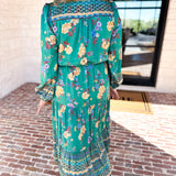 Current Air - Green Floral Satin Midi Dress-500 Midi-CURRENT AIR CLOTHING-July & June Women's Fashion Boutique Located in San Antonio, Texas