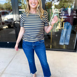 Striped Round Neck Tee - Olive-210 Casual Blouses-POLOGRAM-July & June Women's Fashion Boutique Located in San Antonio, Texas