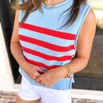 Red & Blue Knit Tank-230 Sweaters/Cardis-ENTRO-July & June Women's Fashion Boutique Located in San Antonio, Texas