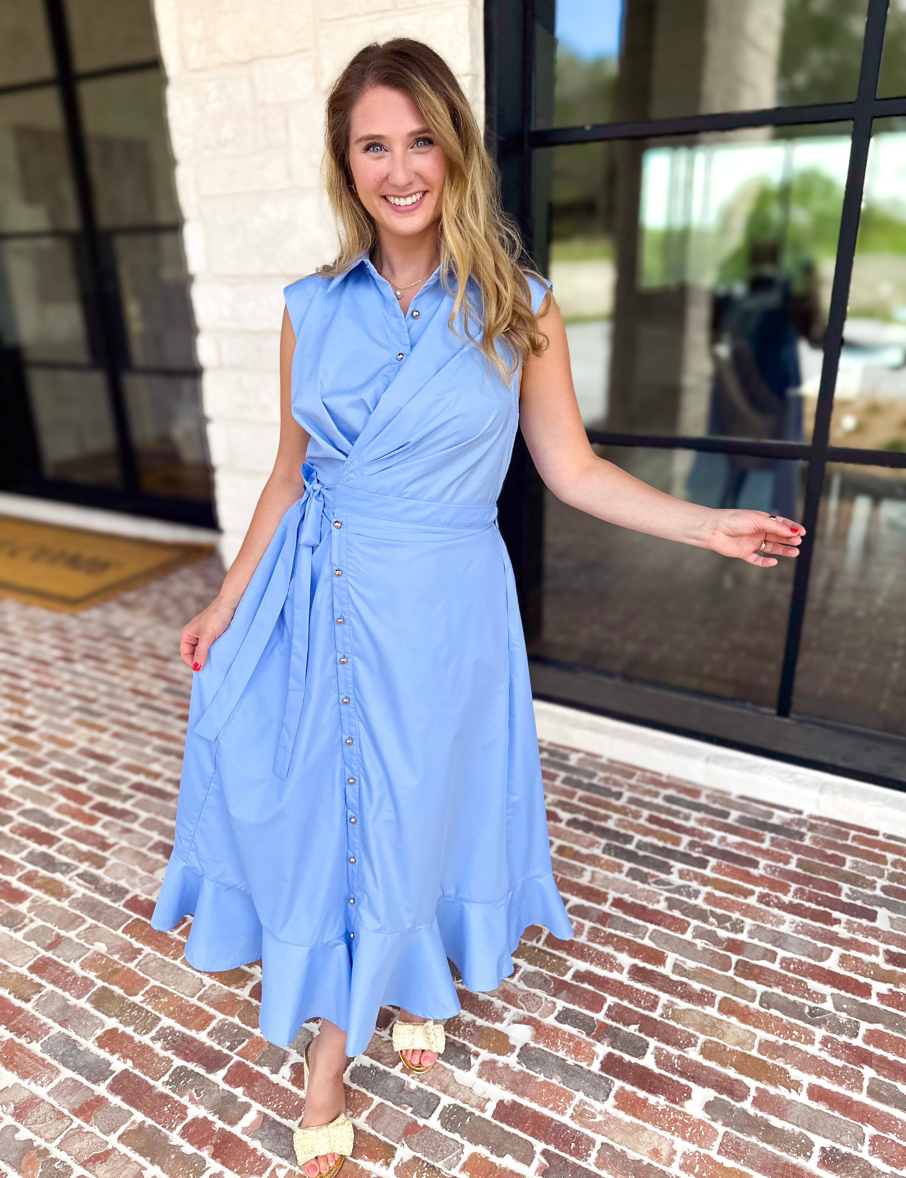 The Polished Light Blue Midi Dress-500 Midi-ENTRO-July & June Women's Fashion Boutique Located in San Antonio, Texas