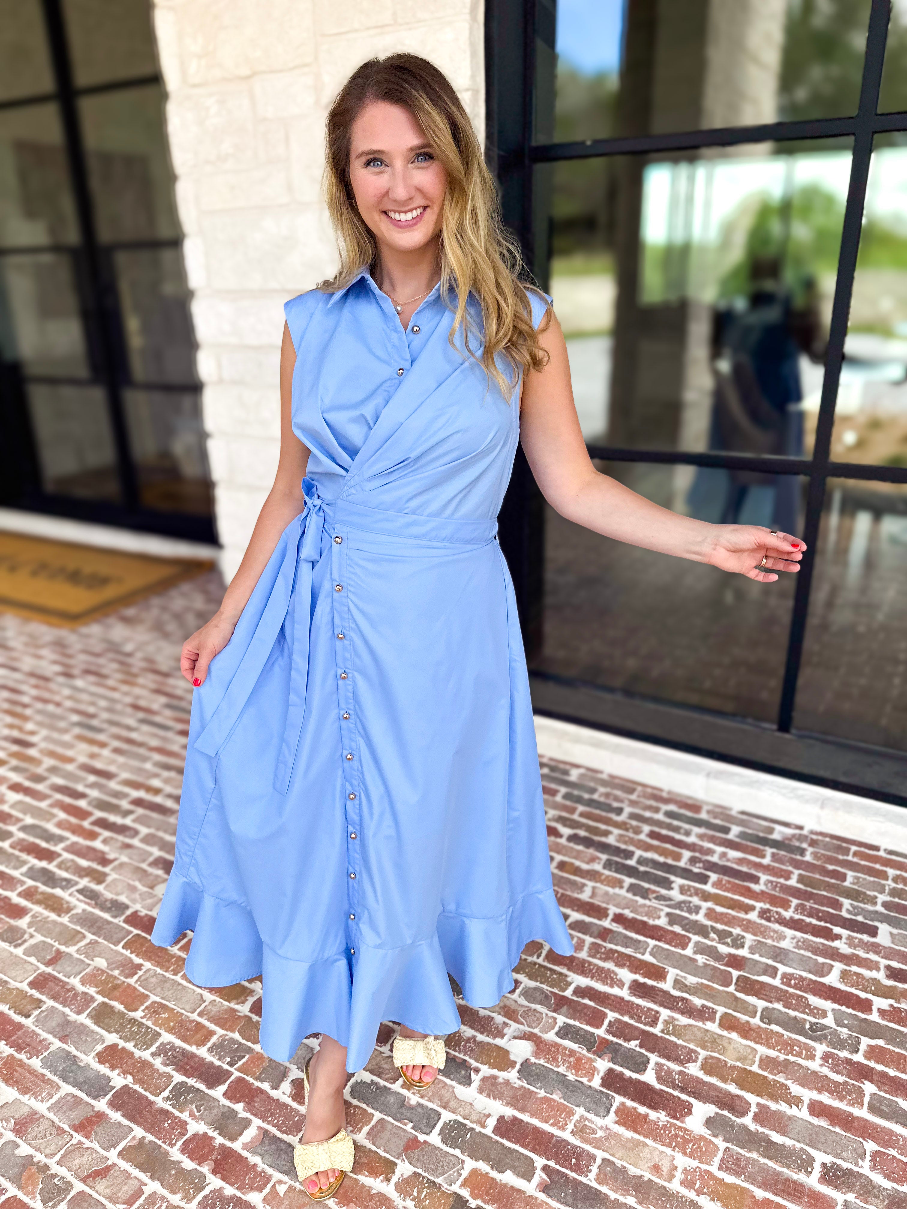 The Polished Light Blue Midi Dress-500 Midi-ENTRO-July & June Women's Fashion Boutique Located in San Antonio, Texas