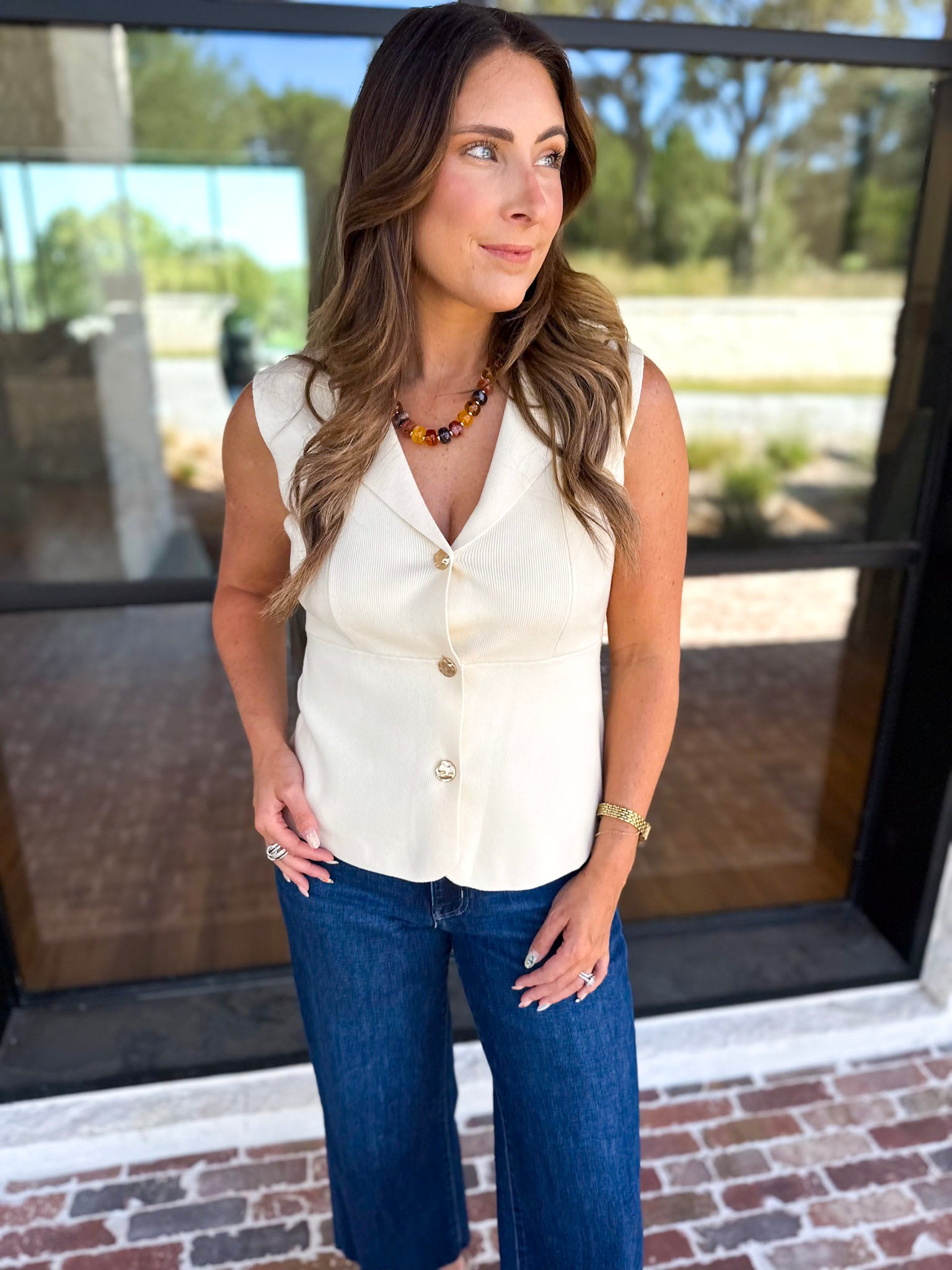 In Style Knit Vest - Vanilla-200 Fashion Blouses-SKIES ARE BLUE-July & June Women's Fashion Boutique Located in San Antonio, Texas