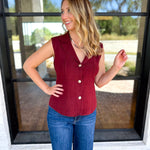 In Style Knit Vest - Merlot-200 Fashion Blouses-SKIES ARE BLUE-July & June Women's Fashion Boutique Located in San Antonio, Texas