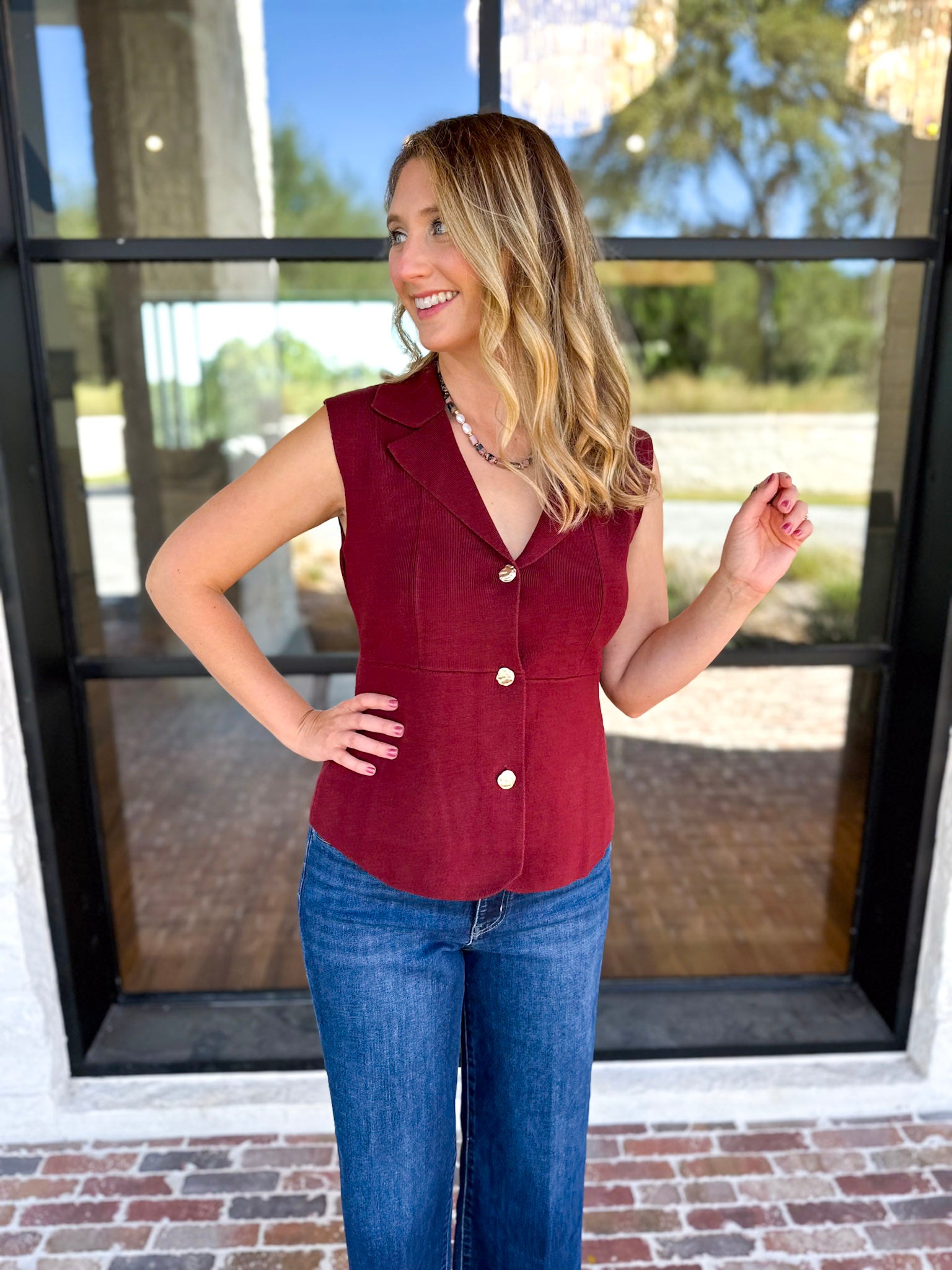 In Style Knit Vest - Merlot-200 Fashion Blouses-SKIES ARE BLUE-July & June Women's Fashion Boutique Located in San Antonio, Texas