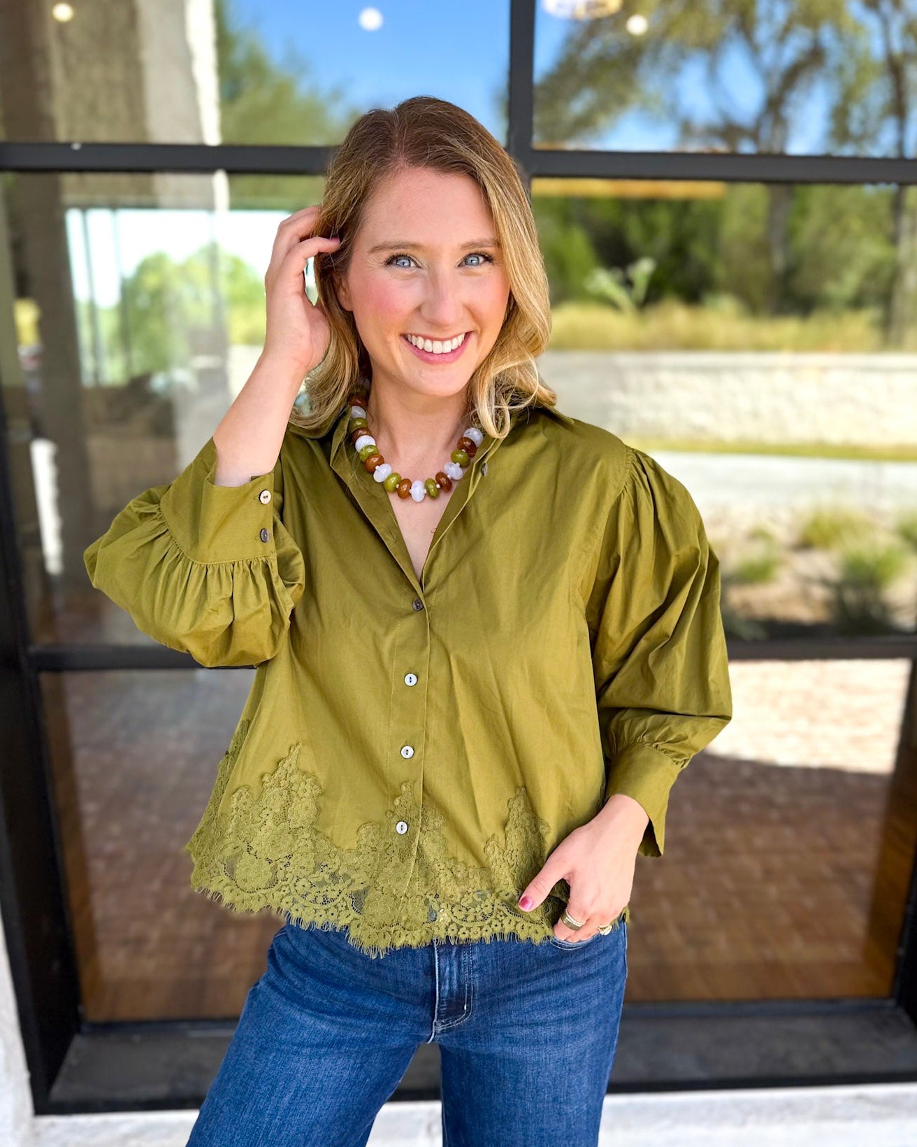 Work to Happy Hour Blouse - Martini Olive-200 Fashion Blouses-ENTRO-July & June Women's Fashion Boutique Located in San Antonio, Texas