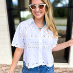 THML - Summertime Eyelet Blouse-200 Fashion Blouses-THML-July & June Women's Fashion Boutique Located in San Antonio, Texas
