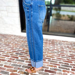 Vervet - High Rise Cuffed Baggy Wide Leg-400 Pants-VEVERT BY FLYING MONKEY-July & June Women's Fashion Boutique Located in San Antonio, Texas