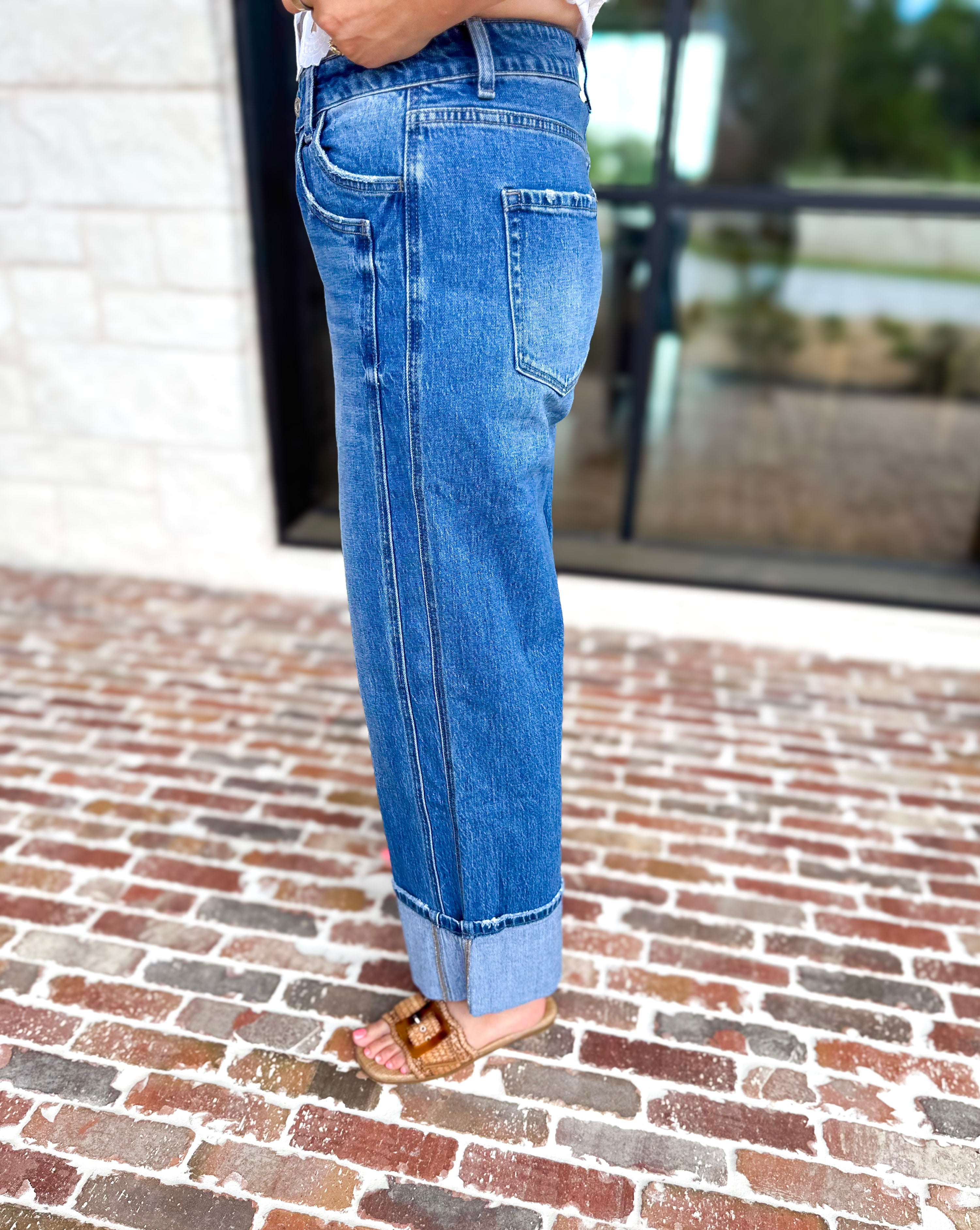 Vervet - High Rise Cuffed Baggy Wide Leg-400 Pants-VEVERT BY FLYING MONKEY-July & June Women's Fashion Boutique Located in San Antonio, Texas